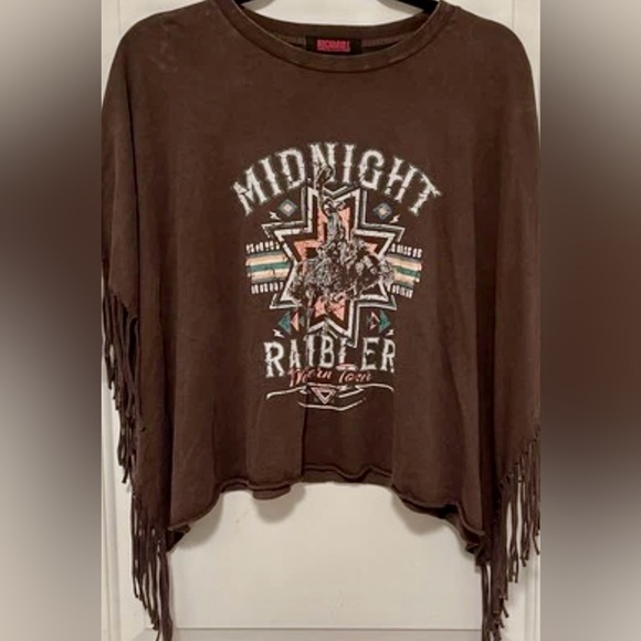 Rock & Roll Denim Fringe Top Westerncore Cowgirl Festival Rodeo Shirt Sz Large - Picture 2 of 10